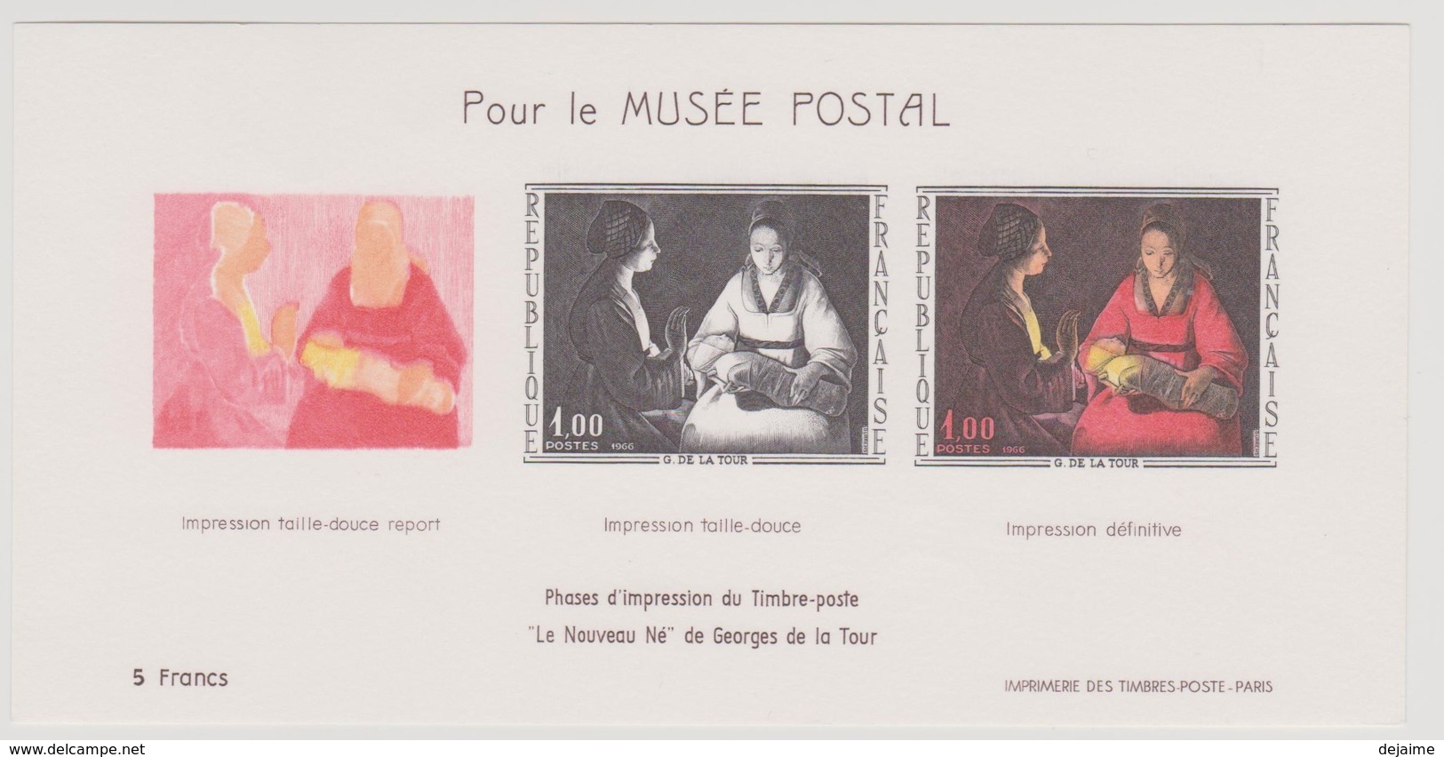 FRANCE 1966 Épreuve Gravure Impression "Le Nouveau Né" GEORGES DE LA TOUR Musée Postal 1966 - Documents De La Poste