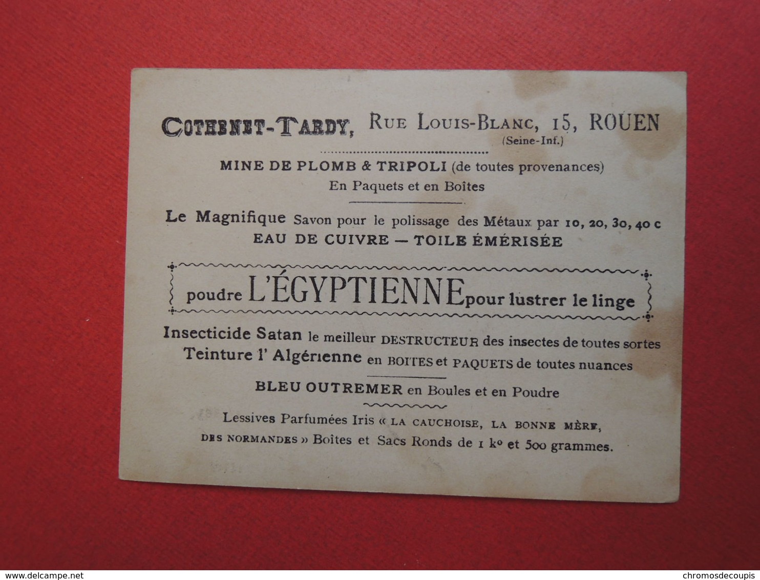 Très Joli Chromo Thème EGYPTE.  Poudre EGYPTIENNE.  Pour Lustrer Le Linge.Cothenet-Tardy à Rouen. Puits.Blanchisseuse - Other & Unclassified