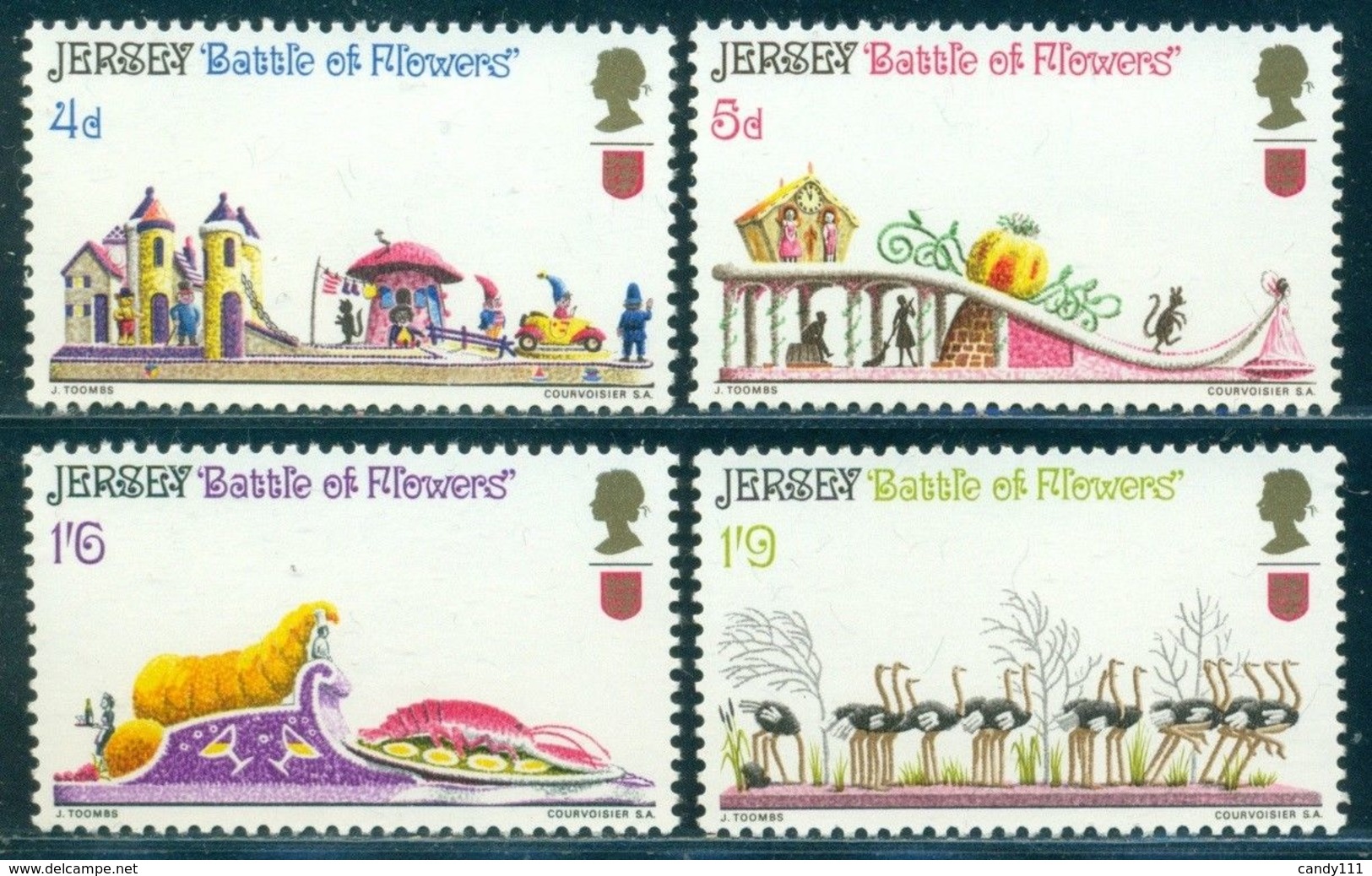 1970 Battle Of Flowers Festival,Lobster,Ostrich,mouse,mushroom,Jersey,30,MNH - Struzzi