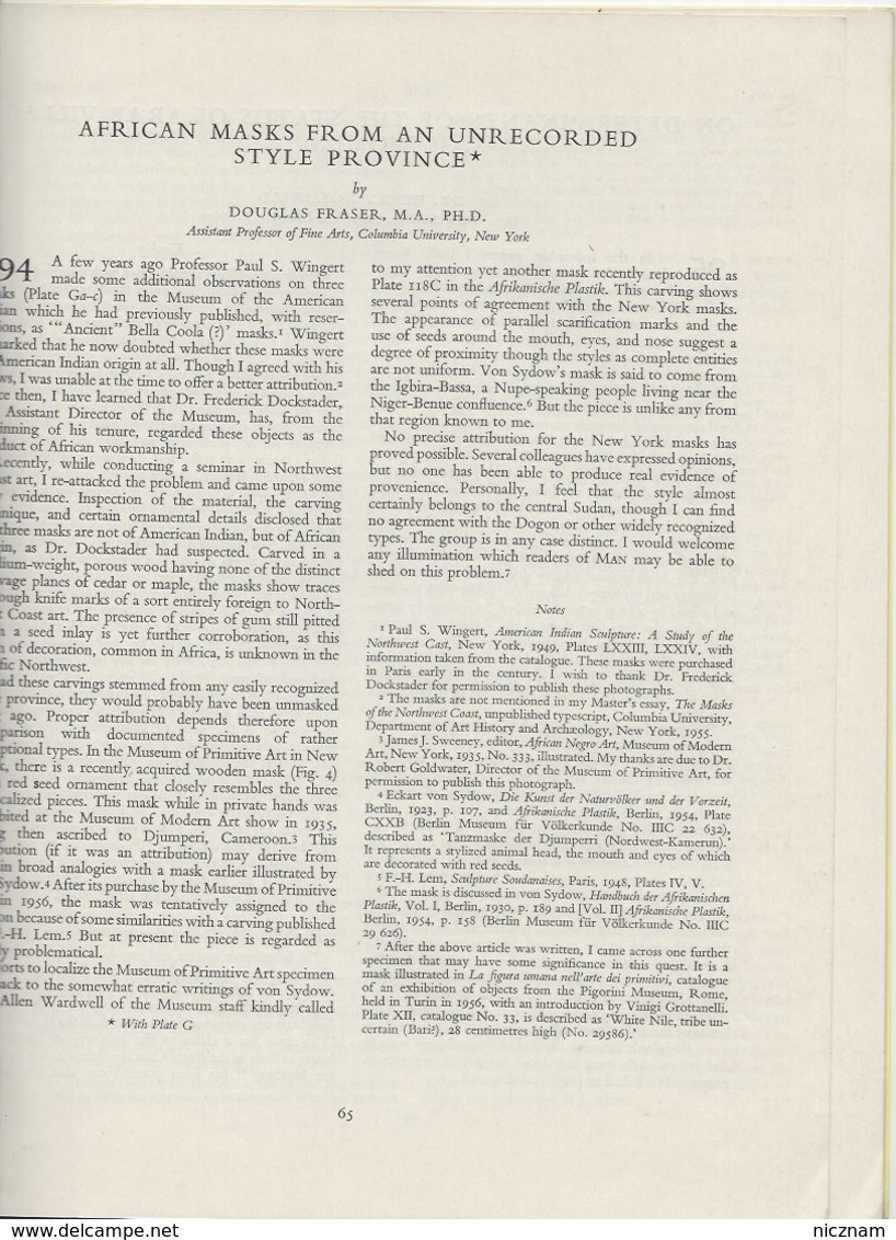 Revue MAN (A Monthly Record Of Anthropological Science) - Vol LX - Articles 94-117 - May 1960 - Sociologie/ Anthropologie