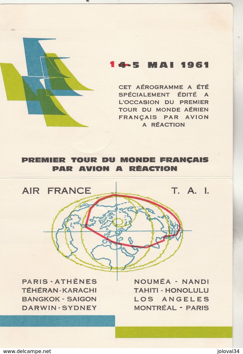 Premier Tour Du Monde Français Par Avion à Réaction Air France T A I Papeete 3/5/1961 - Briefe U. Dokumente