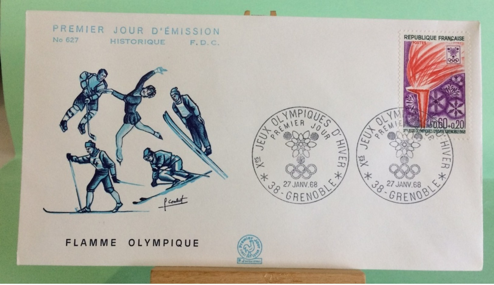 Flamme Olympiques (n°627)- 38 Grenoble - 27.1.1968 -FDC 1er Jour -Coté 1,50€ - 1960-1969
