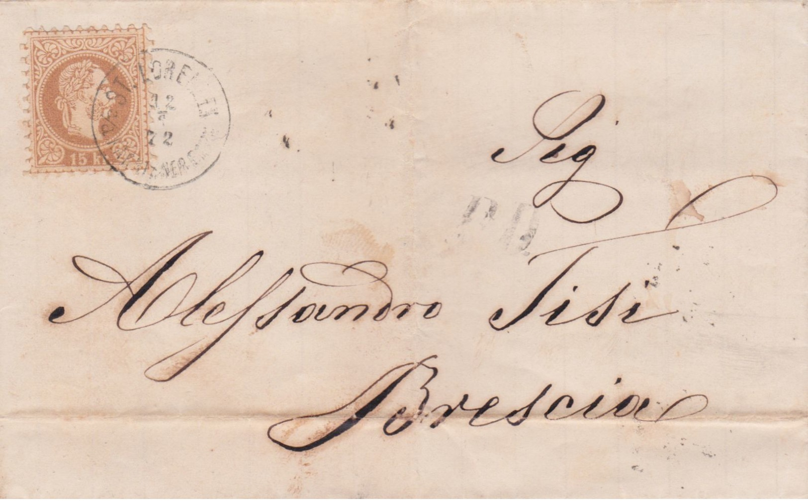 1872-Austria Lettera Affr. 15k.bruno Annullo Di St. Lorenzen - Lettres & Documents