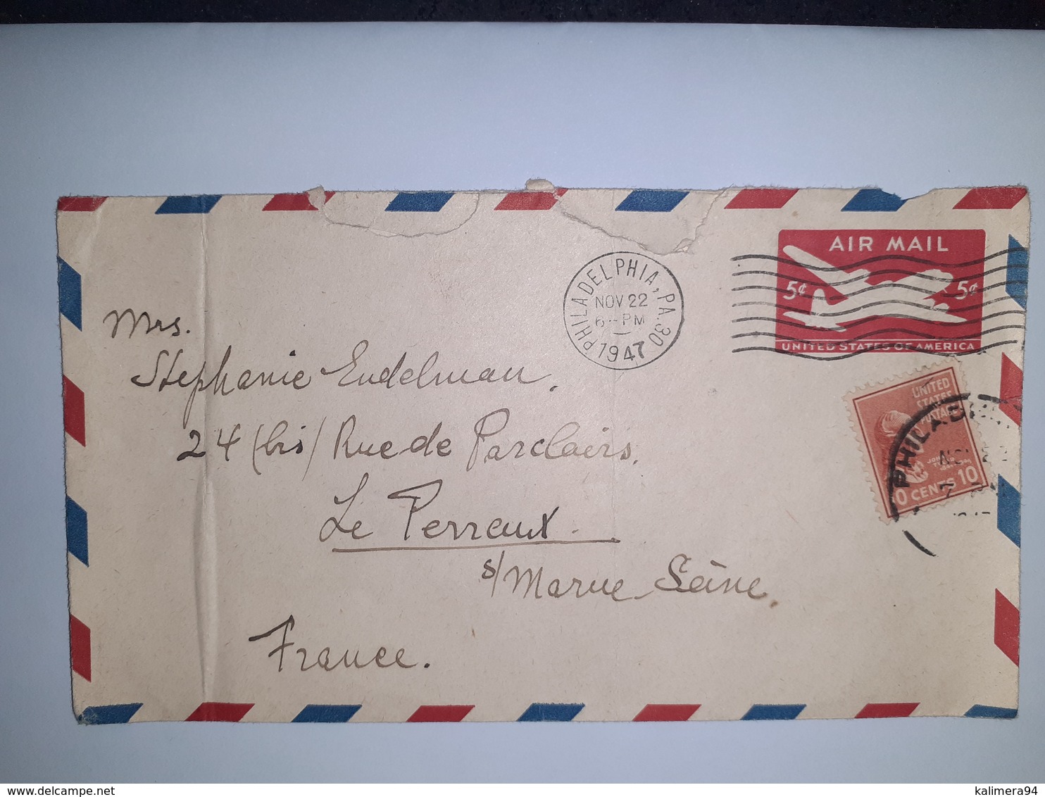 USA  /  Entier  Postal  5 Cents Rouge AIR MAIL  /  Cachet  PHILADELPHIA  (1947 ) - 1941-60