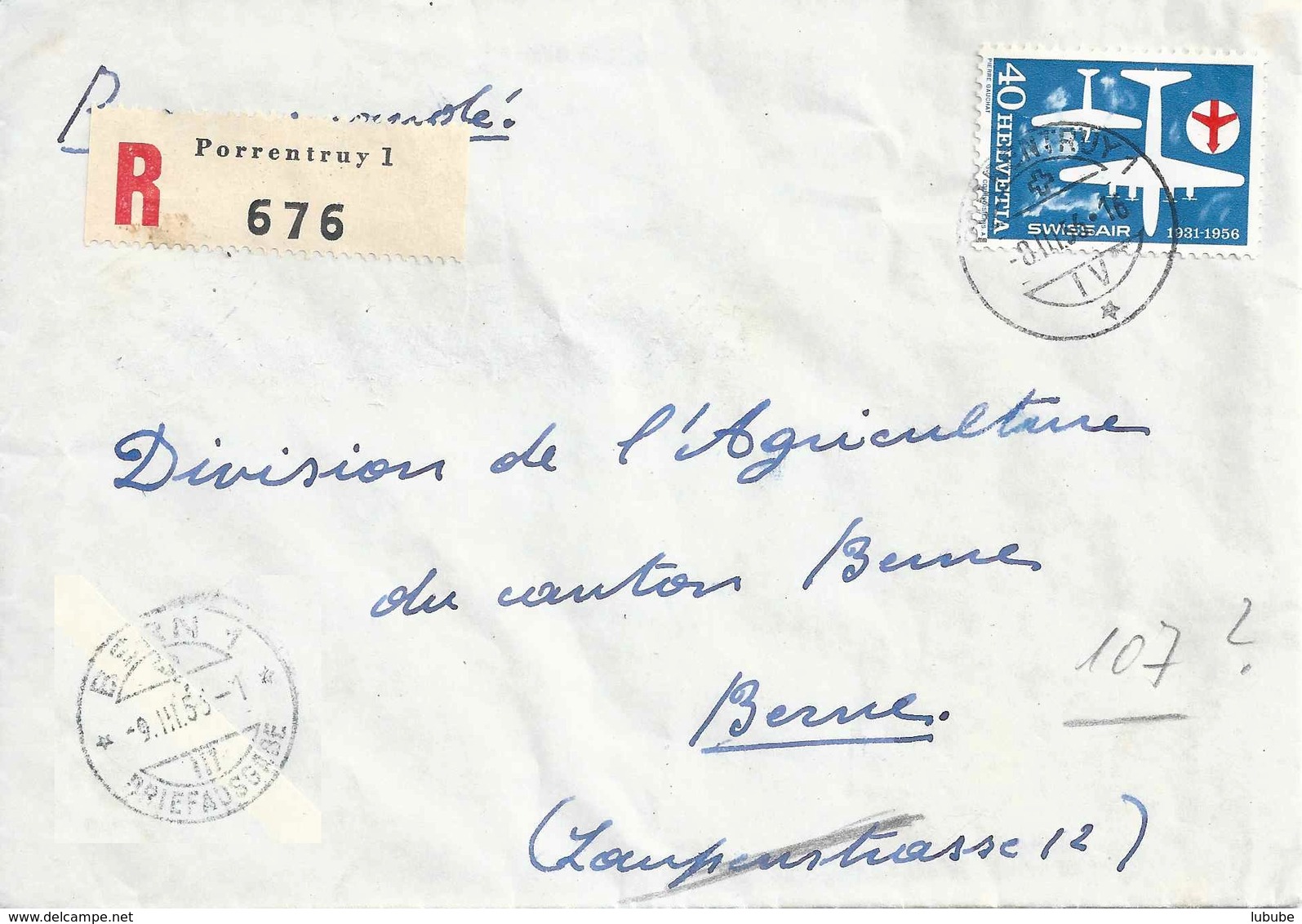 R Brief  Porrentruy - Bern          1956 - Lettres & Documents