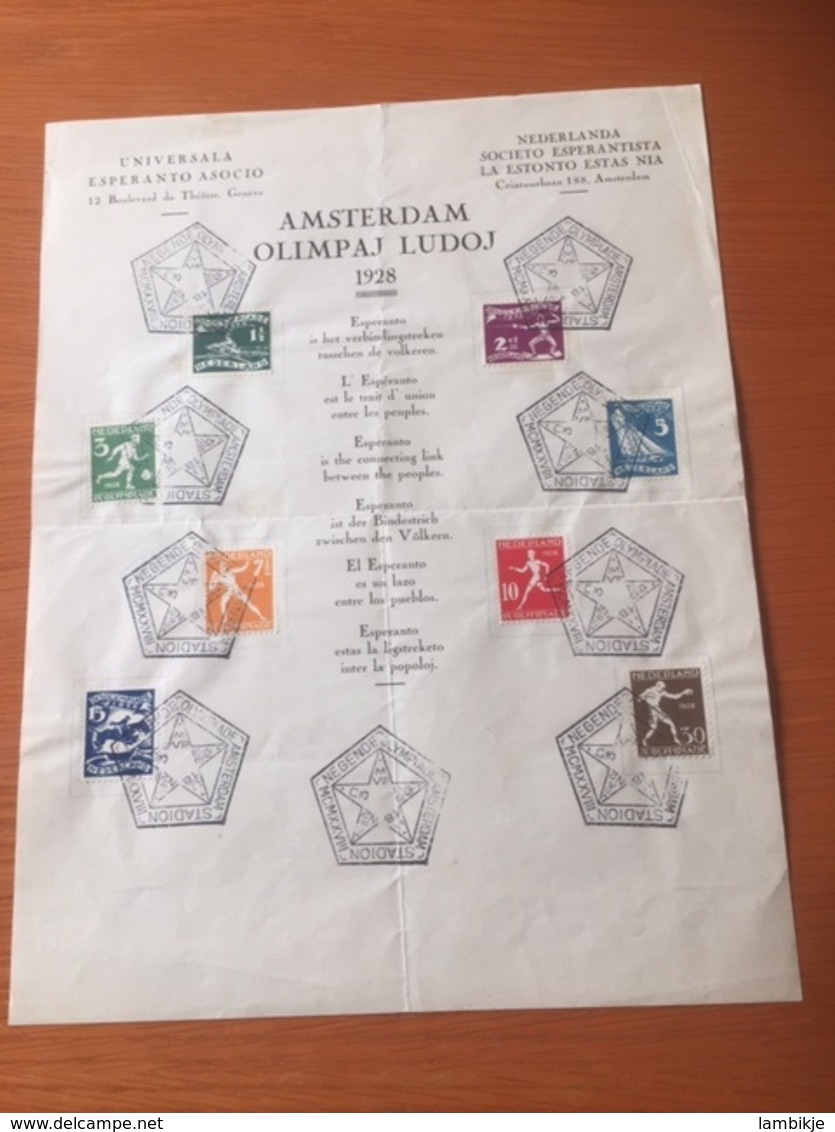 Niederland Gedenkblatt Olympiade 1928 Esperanto - Unused Stamps