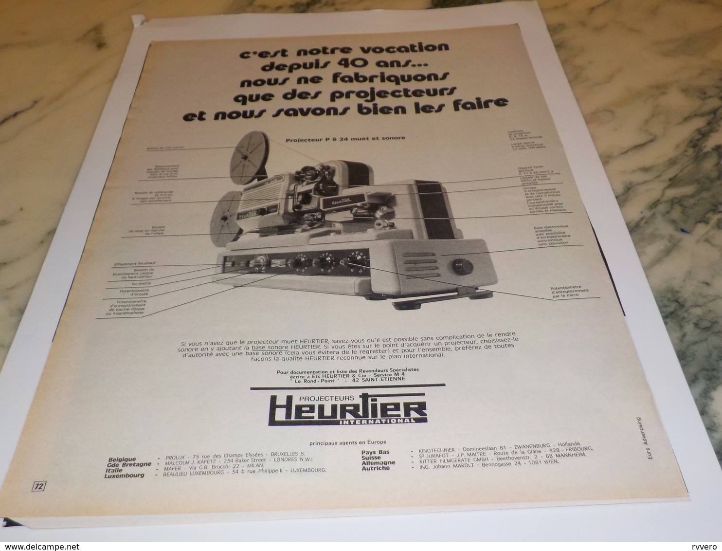 ANCIENNE  PUBLICITE PROJECTEUR  HEURTIER 1971 - Autres & Non Classés