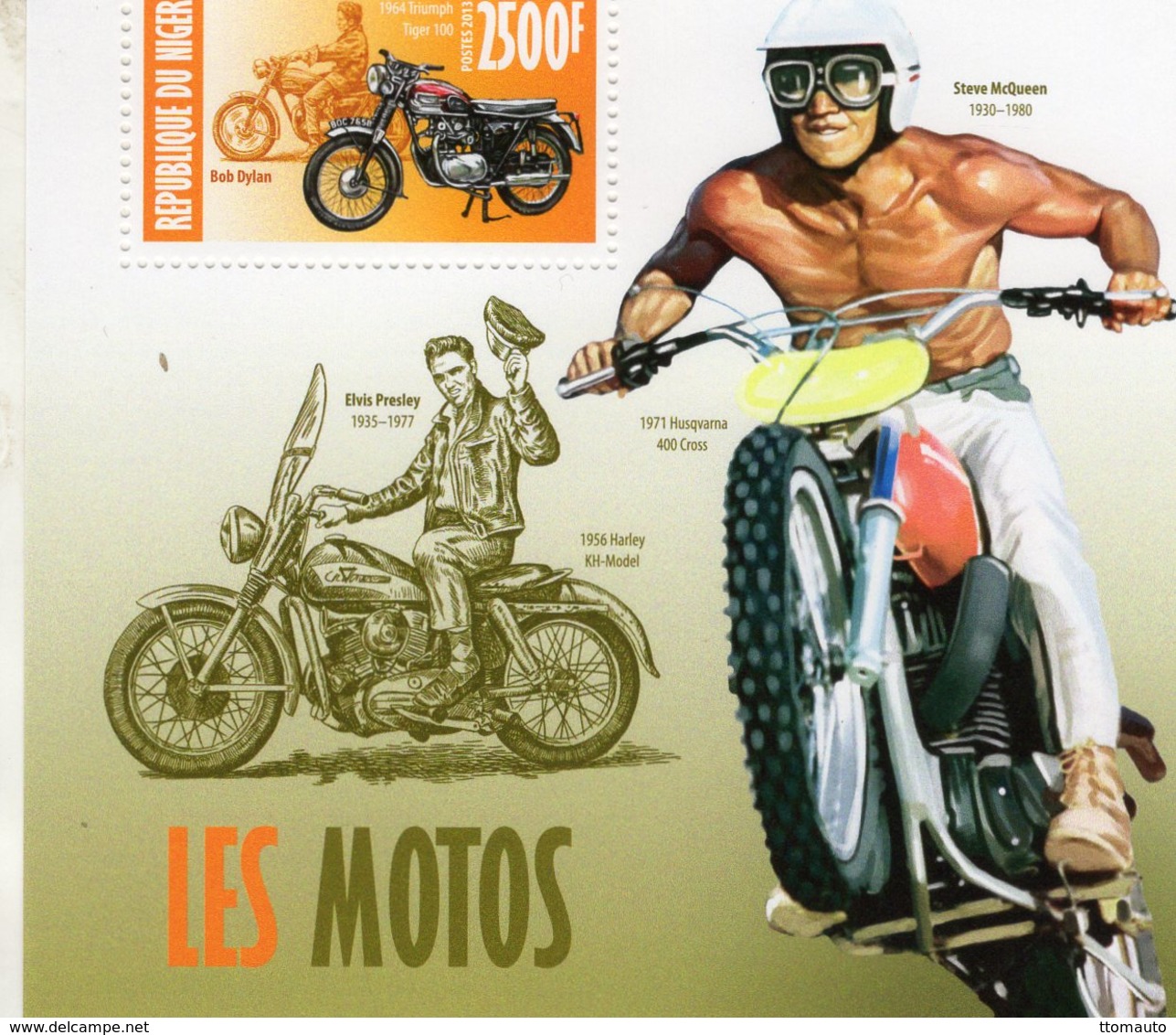 Niger 2013 -  Les Motos - Steve McQueen (Husqvarna) - Elvis Presley (Harley) - Bob Dylan -  1v MS Neuf/Mint/MNH - Motorräder