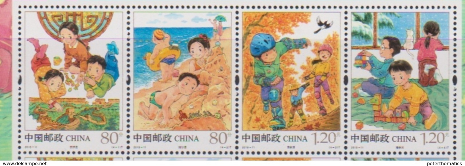 CHINA,  2019,  MNH, CHILDREN'S GAMES, BEACH, BIRDS, CATS, CRABS, TREES, SKATING,  4v Ex. SLT - Other & Unclassified