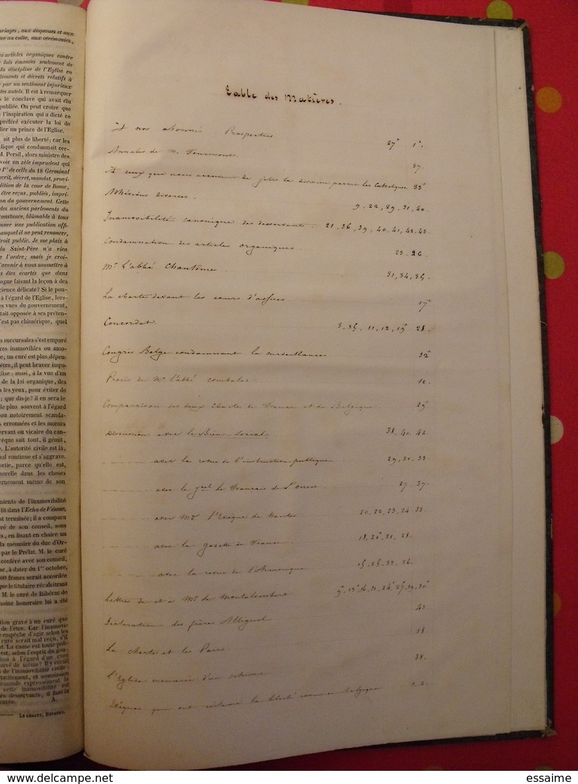 la liberté comme en Belgique. reliure des 43 premiers numéros. 1844. recueil. hebdomadaire. droits civils, charte