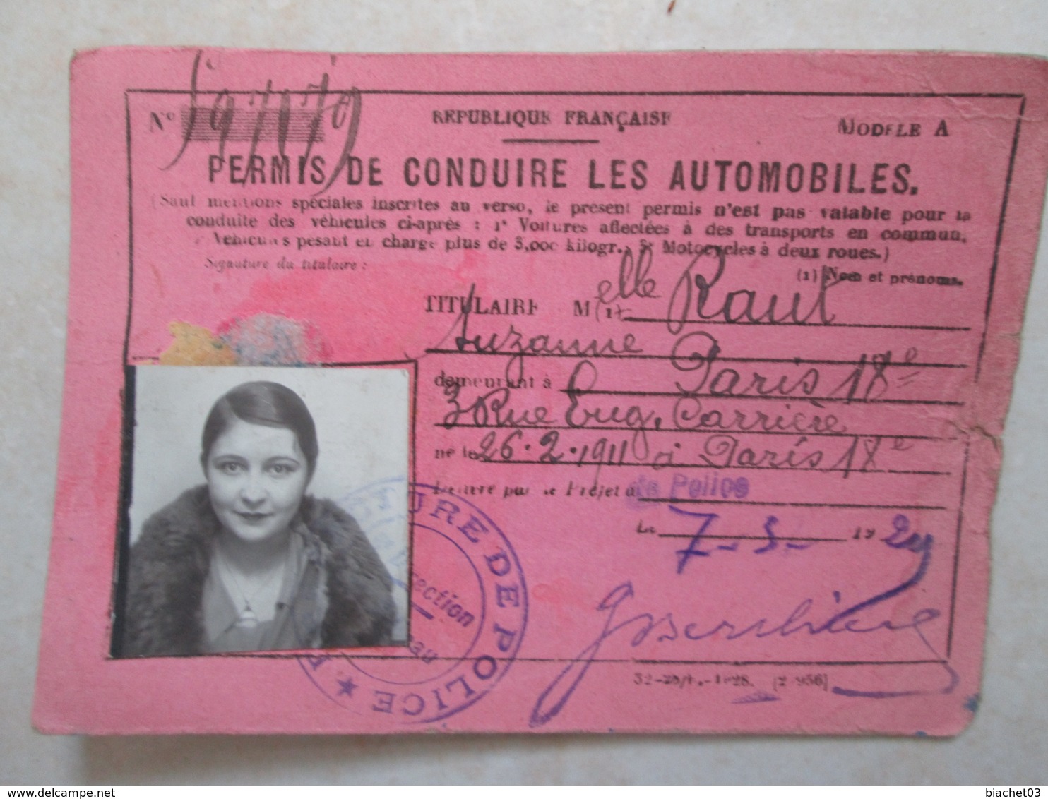 Permis De Conduire De 1929 - Voitures