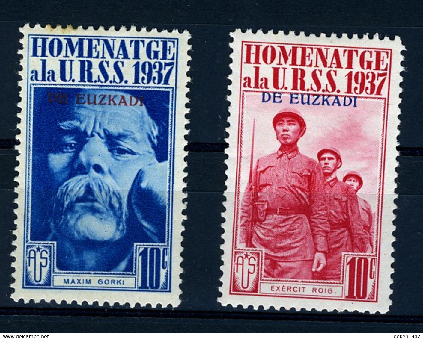 ESPAÑA   2 Viñetas  DE EUZKADI  HOMENATGE  A LA URSS  V432 - Vignetten Van De Burgeroorlog