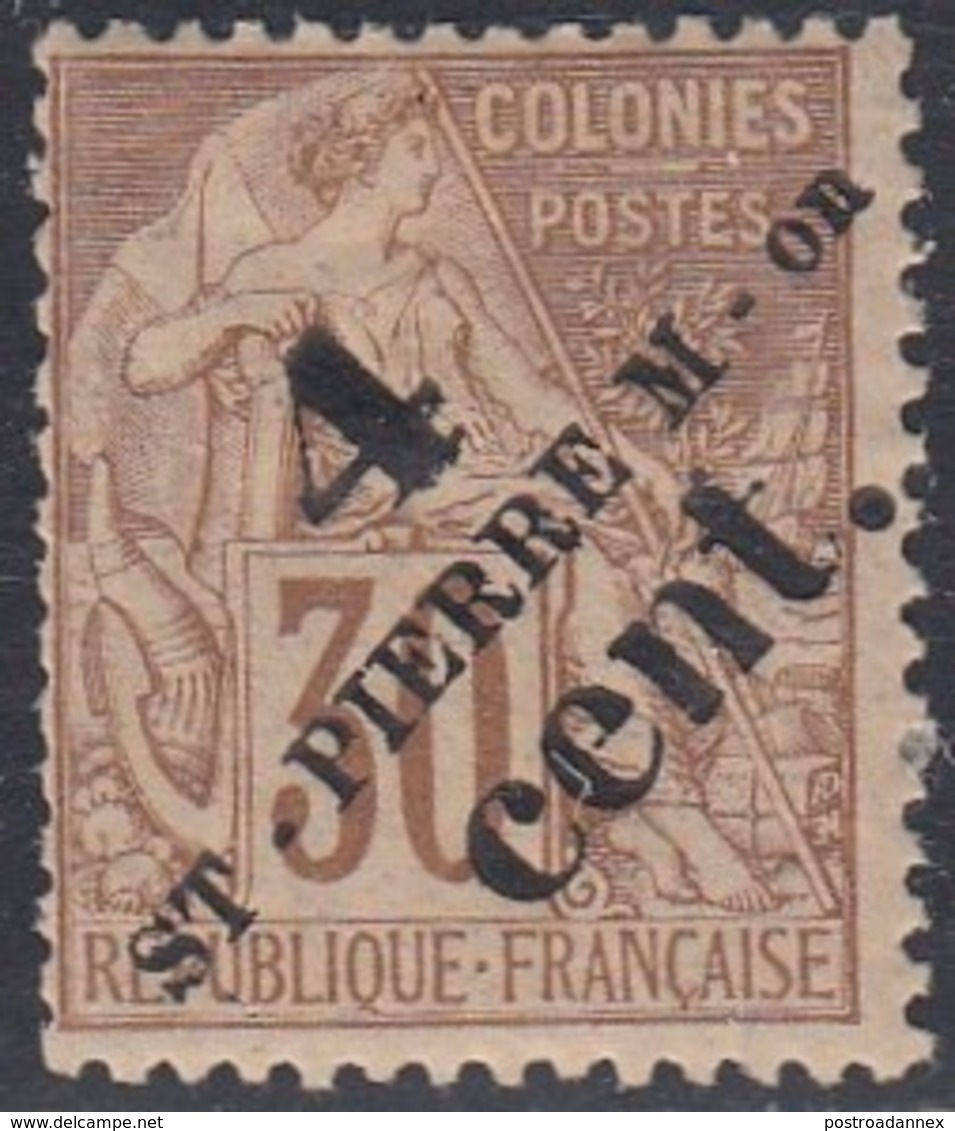 St Pierre And Miquelon, Scott #44, Mint Hinged, Commerce Surcharged, Issued 1891 - Unused Stamps