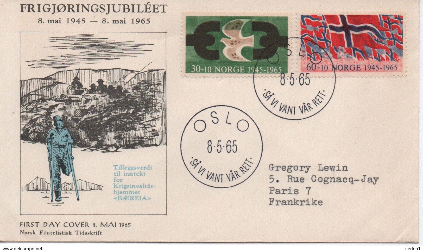 FDC  FIRST DAY COVER 8 MAI 1965    OSLO  8.8.65 - FDC