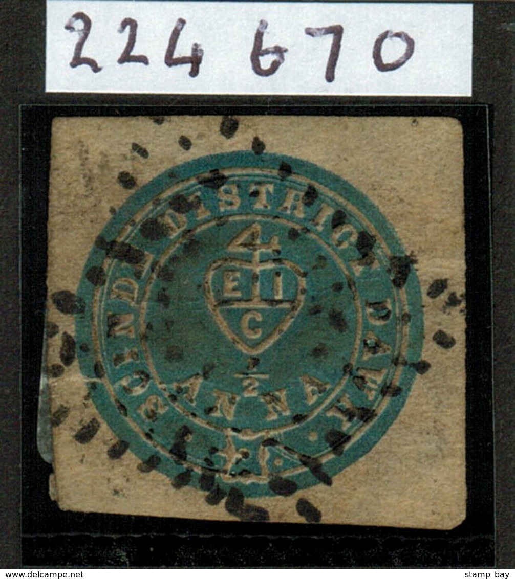 India 1852 Scinde Dawk ½a Blue Used With Neat Diamond Of Dots Cancel Cancel, Horizontal Crease Repaired At Left Margin.  - 1852 Sind Province