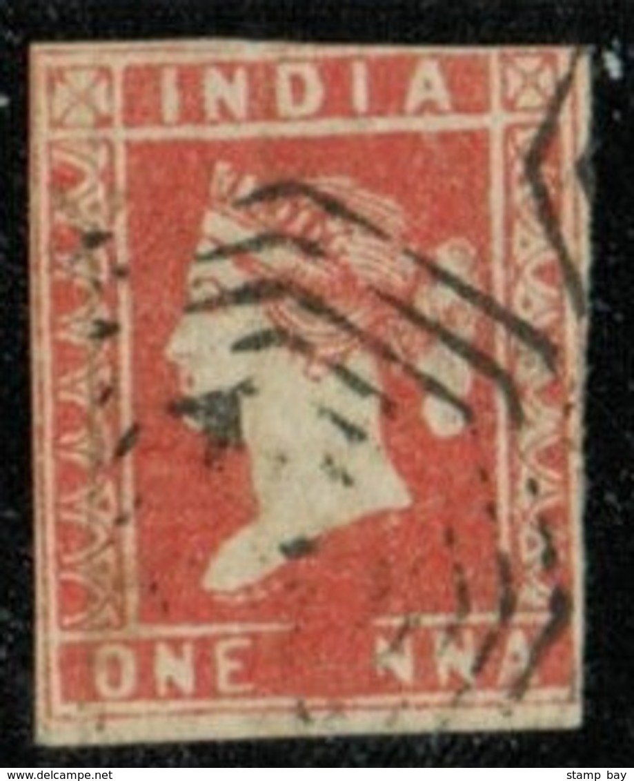 India 1854 QV 1a Red, Imperf, Die I, Variety "A" Of ANNA Completely Omitted, Used With B/1 Cancel. SG 12 - 1854 Compagnie Des Indes