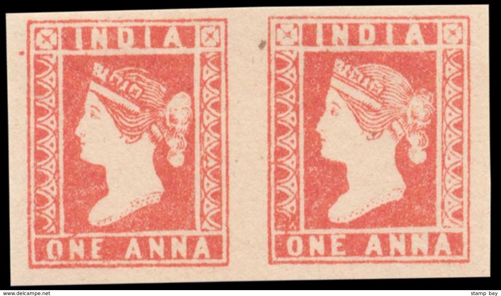 India 1854 QV 1a Dull Red, Imperf, Die II, Wide Marginal Pair, Unused Without Gum As Issued. Fine. SG14 £400 As Singles - 1854 Britse Indische Compagnie