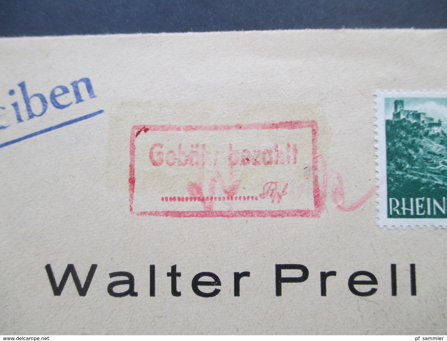 Rheinland-Pfalz 1948 Nr. 14 EF Und Roter Ra 2 Gebühr Bezahlt Auf Einschreiben Fernbrief Neustadt (Weinstr.) - Chemnitz - Rijnland-Palts