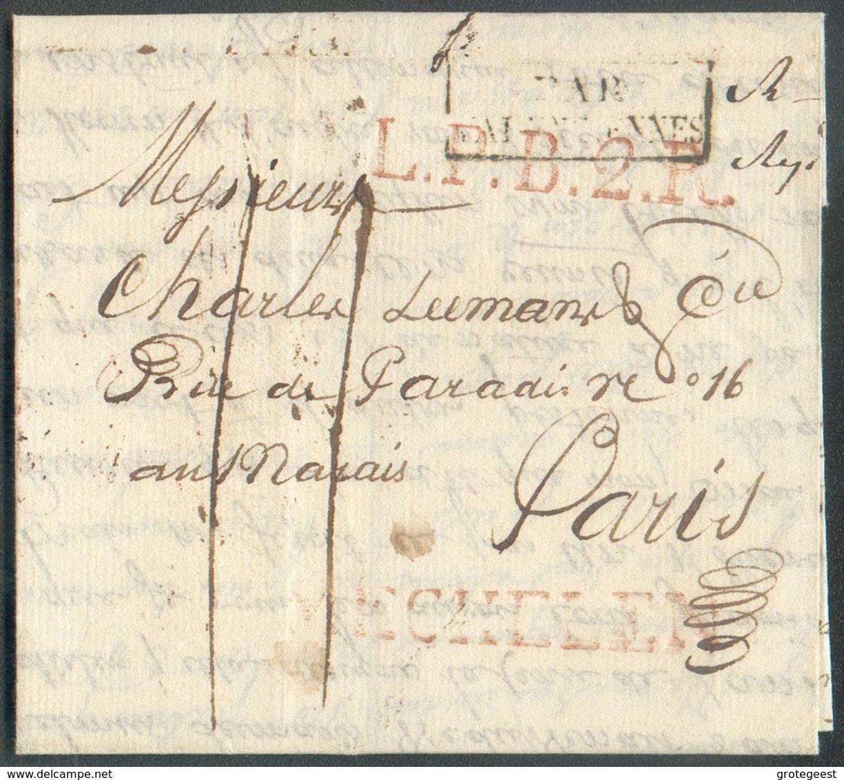 LAC (griffe Au Tampon) MECHELEN Le 16/12/1821 + Griffe L.P.B.2.R. + PAYS-BAS PAR VALENCIENNES Vers Paris; Port Dû '11'. - 1815-1830 (Holländische Periode)