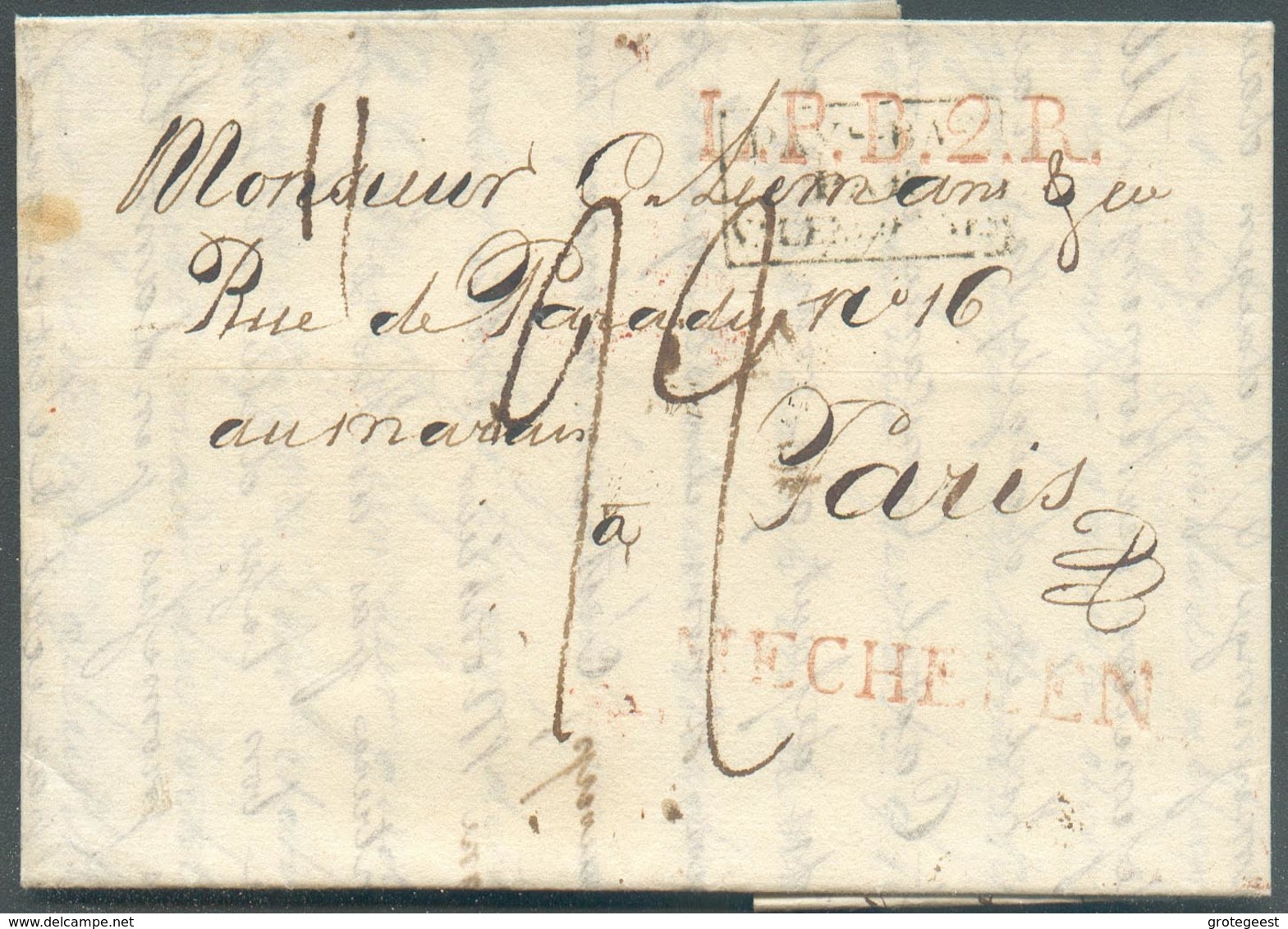 LAC (griffe Au Tampon) MECHELEN Le 3/1/1821 + Griffe L.P.B.2.R. + PAYS-BAS PAR VALENCIENNES Vers Paris; Port Dû '22'. - - 1815-1830 (Holländische Periode)