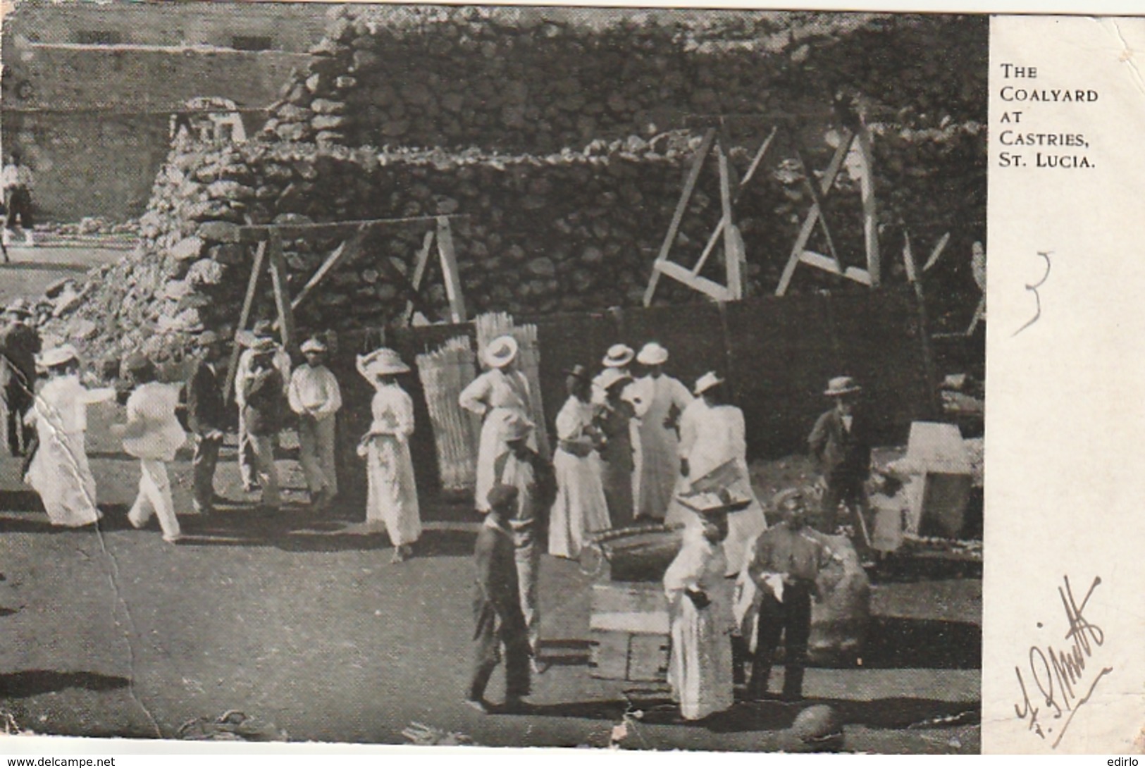 *** SAINTE LUCIE ***  The Coalyard At Castries Ste LUCIA Pli Et Micro Déchirure Timbrée 1903 - Saint Lucia