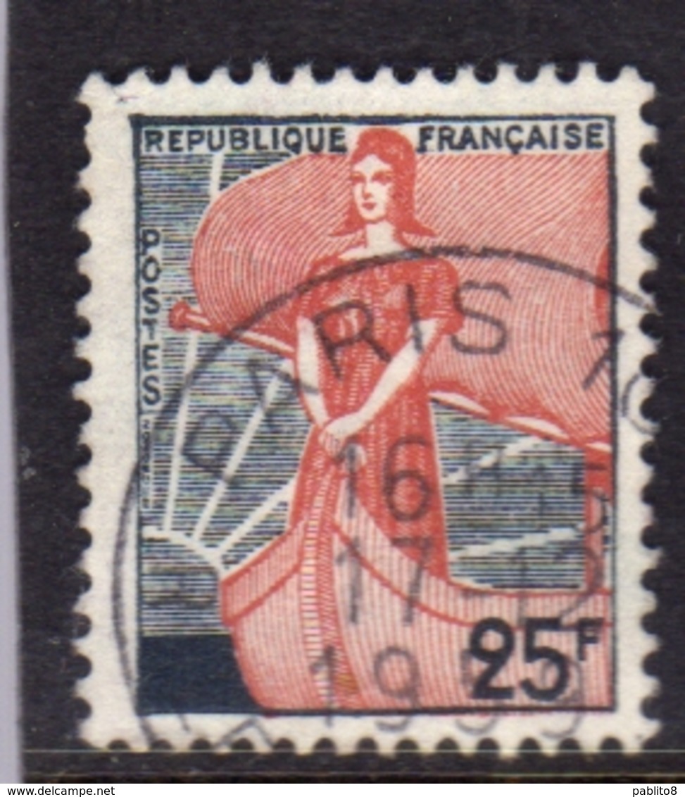 FRANCE FRANCIA 1959 MARIANNE ALLA NEF AND SHIP OF STATE MARIANNA FR 0.25c USATO USED OBLITERE' - 1959-1960 Marianne In Een Sloep