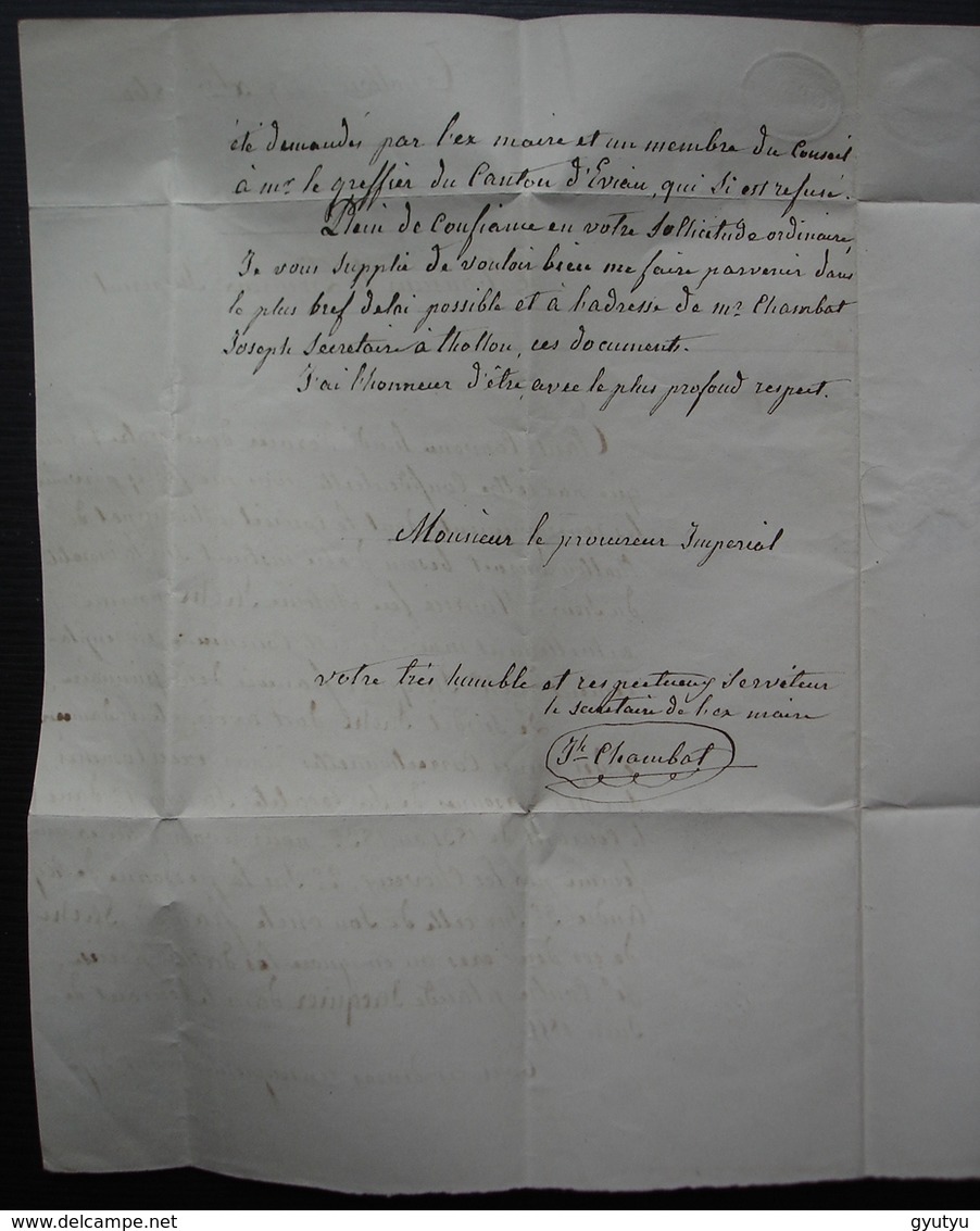 Thollon Les Mémises (Haute Savoie) Lettre Pour Le Procureur Impérial, Enquête Sur Le Nouveau Maire (Sache) - 1849-1876: Période Classique