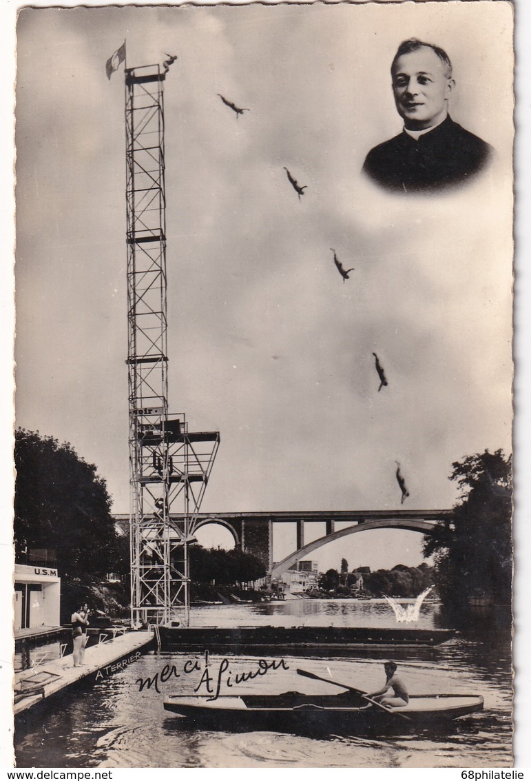 FRANCE      CARTE POSTALE  PLONGEON DE 35 M DE L'ABBE VOLANT ROBERT SIMON - Kunst- Und Turmspringen