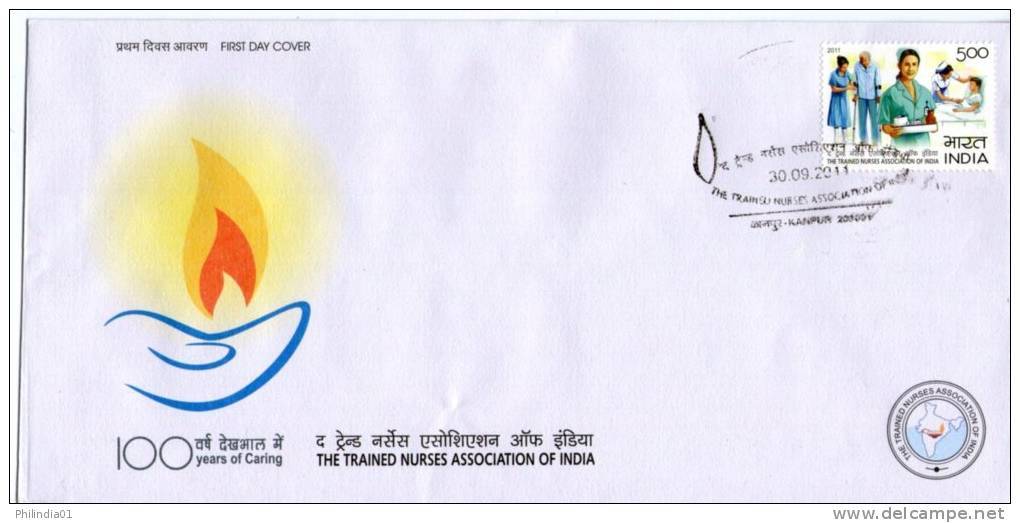 India 2011 The Trained Nurses Association Of India Health Map FDC Inde Indien - Erste Hilfe