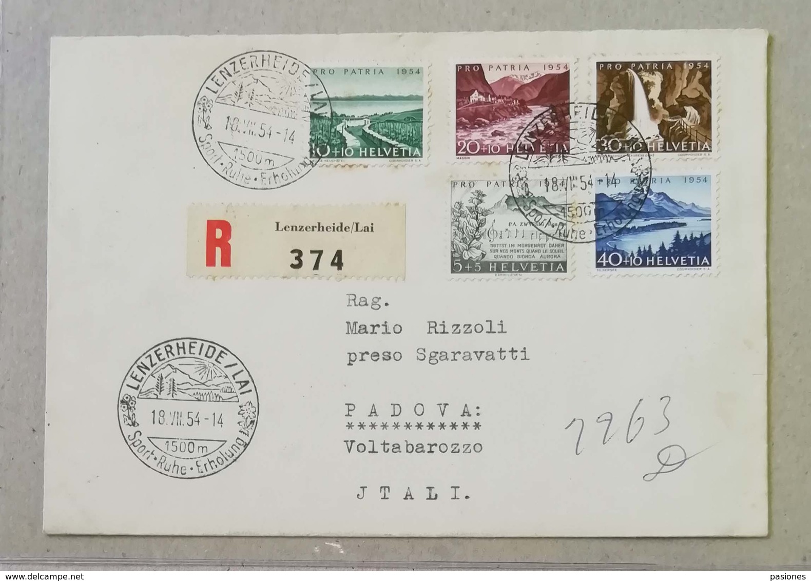 Raccomandata Lenzerheide-Padova - 18/07/1954 Affrancata Con Pro Patria 1954 - Storia Postale