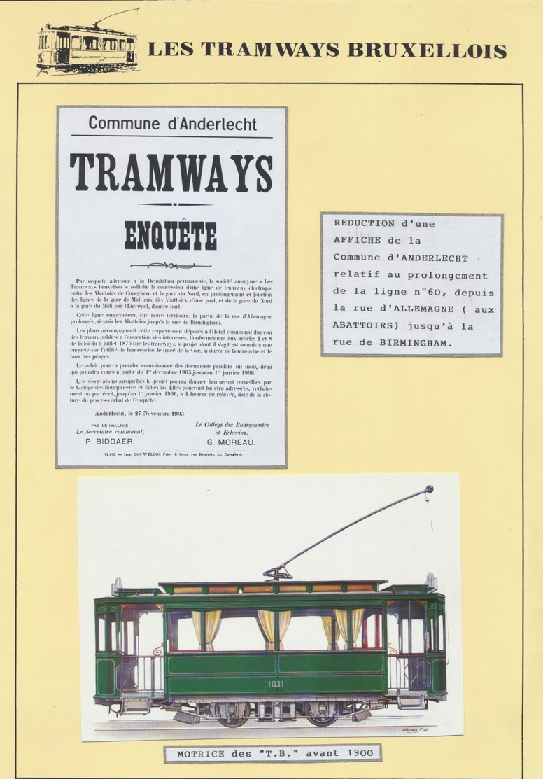 Tramways Bruxellois - Page De Collection : Affiche + Réduction "Commune D'Anderlecht - Tramways Enquête" (27/11/03) - Plakate