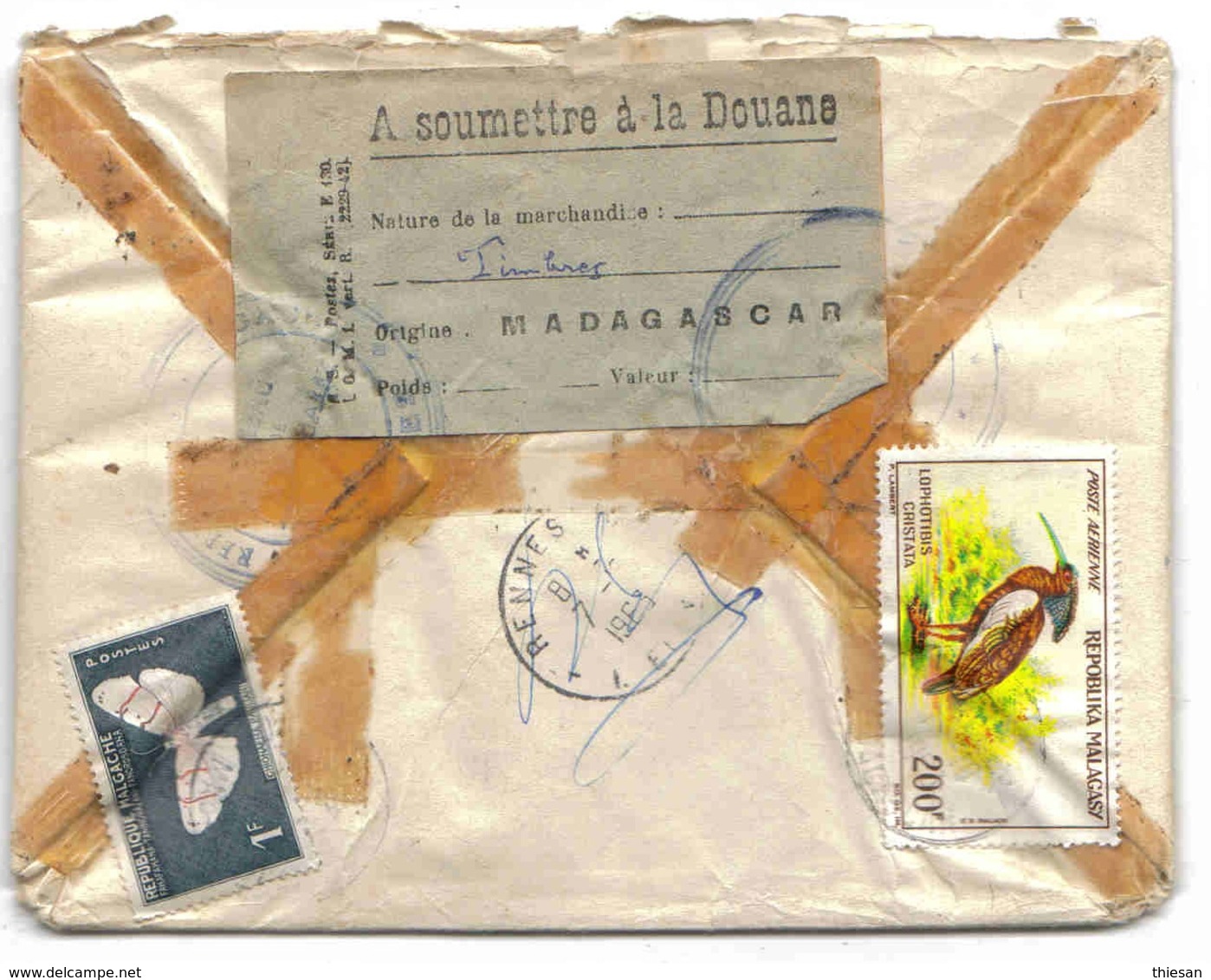 Madagascar Lettre Recommandée Diego-Suarez 1963 Douanes Ambulant Ferroviaire Oiseaux Bird Papillon Butterfly - Lettres & Documents