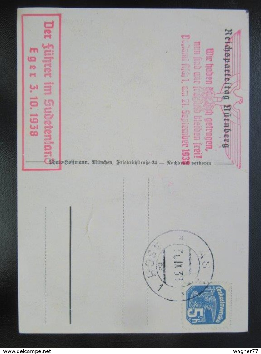 Propaganda Postkarte Reichsparteitag 1938 Hitler Himmler Leibstandarte - Stempel Sudetenland Eger - Erhaltung II - Briefe U. Dokumente