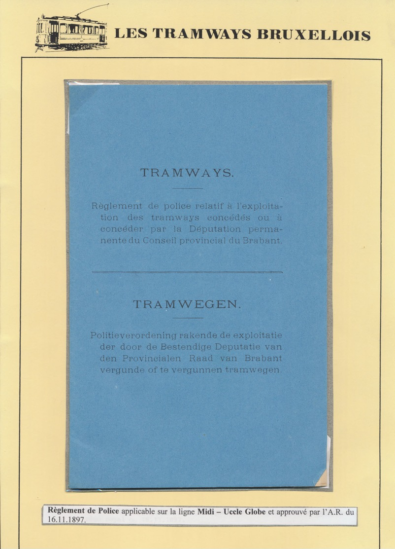 Tramways Bruxellois - Page De Collection : Règlement De Police Appicable Sur La Ligne Midi - Uccle Globe (27p / Bilingue - Plakate
