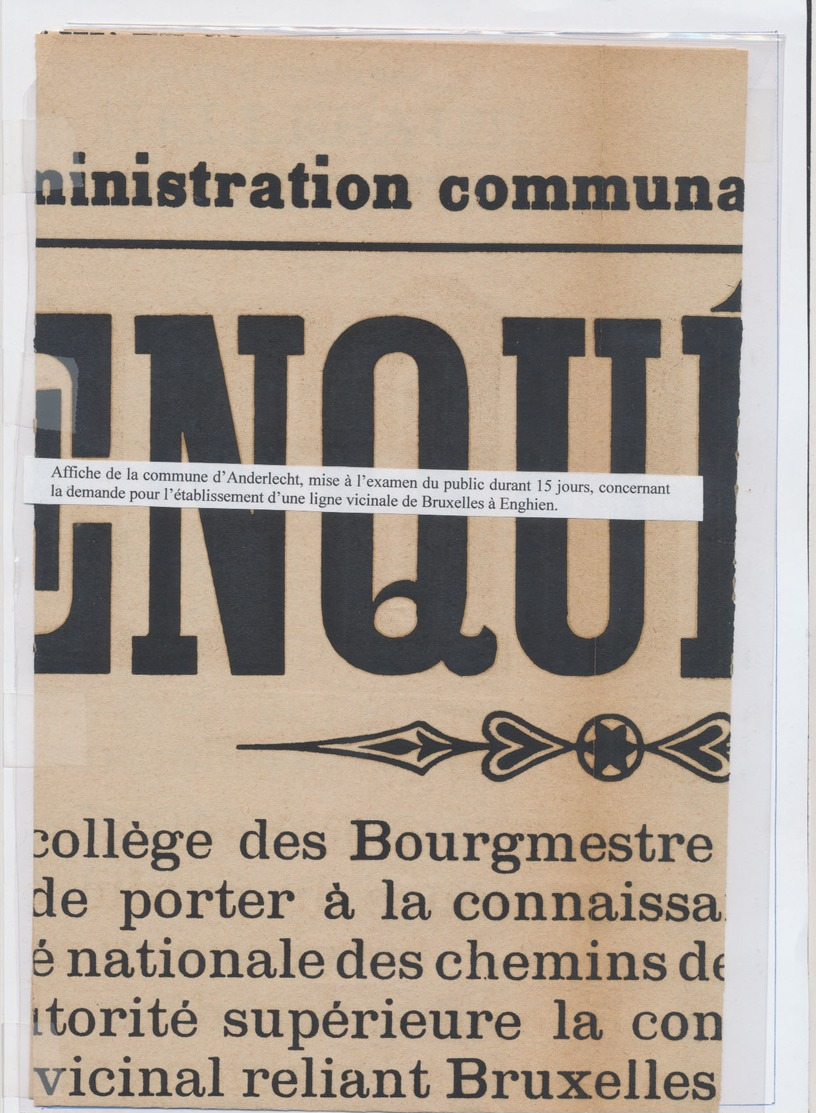 Tramways Bruxellois - Affiche De La Commune D'Anderlecht Pour La Demane D'une Ligne Vicinale De Bruxelles à Enghien - Affiches