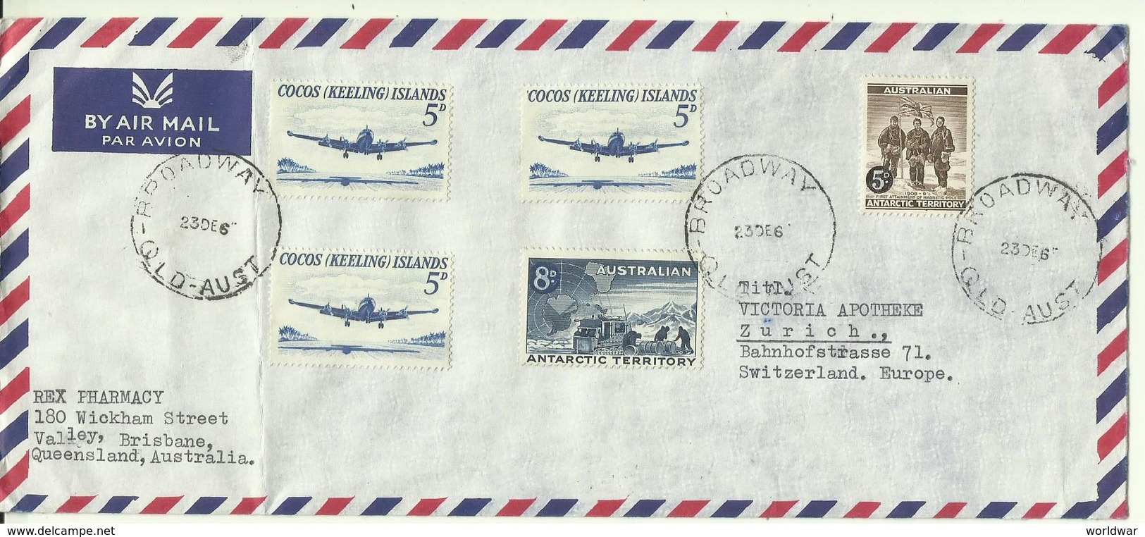 1967  Air Mail Letter To Zürich With Cocos (Keeling) Islands Stamps - Lettres & Documents