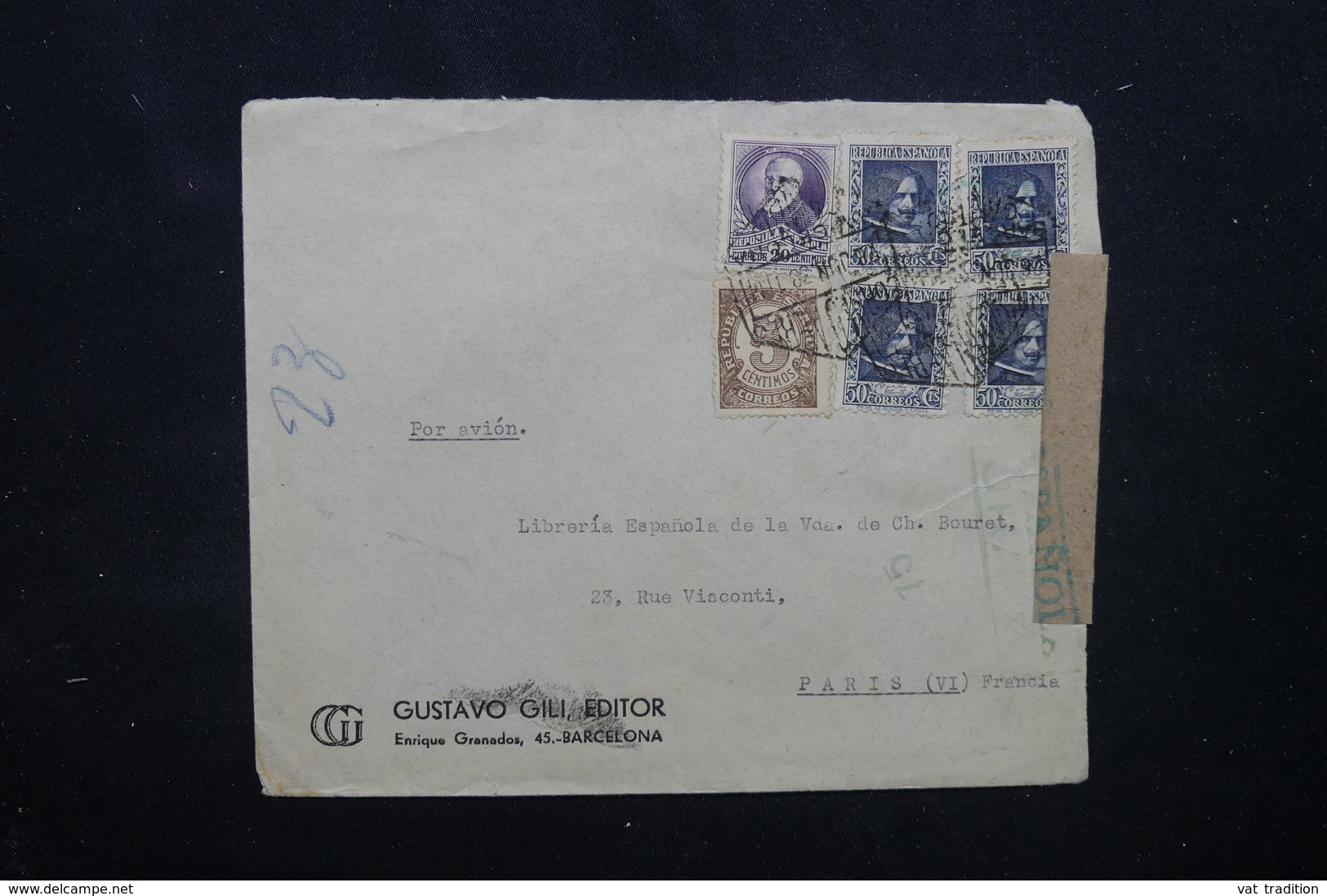 ESPAGNE - Enveloppe Commerciale De Barcelone Pour La France En 1938 Avec Censure, Affranchissement Plaisant - L 52063 - Marcas De Censura Republicana