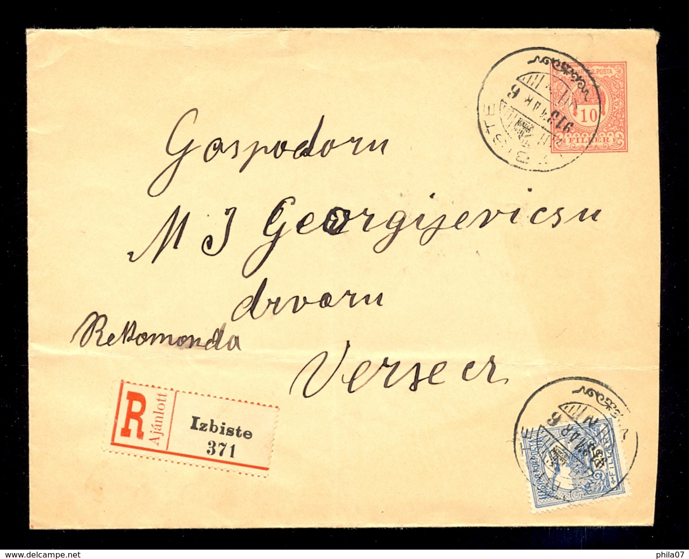 Serbia - Envelope With Imprinted Stamp Additionally Franked And Sent From Izbište To Vršac 06.03. 1913. - Servië