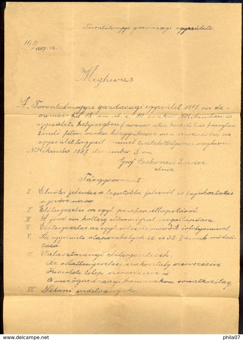 Serbia - Printed Matter Sent From Velika Kikinda To Čoku 08.12. 1887. - Serbie
