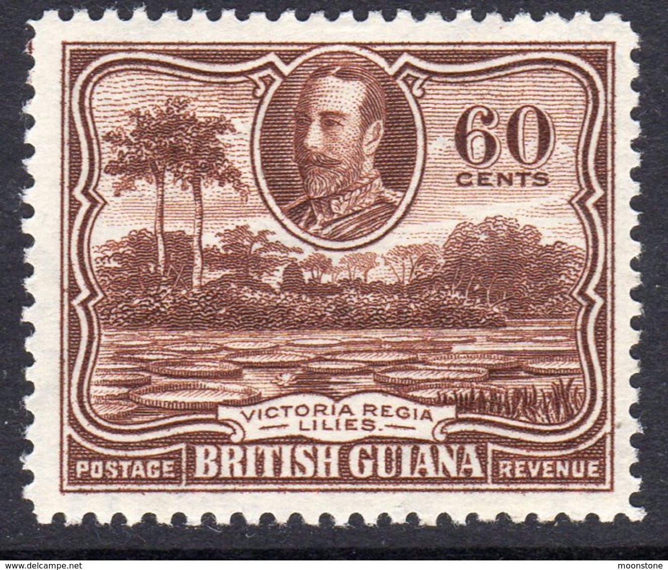 British Guiana GV 1934-40 60c Red-brown Victoria Regina Lilies Definitive, Hinged Mint, SG 297 - Guayana Británica (...-1966)