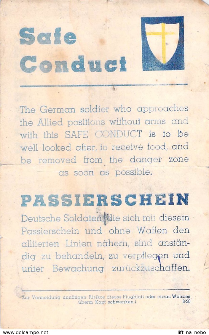 WWII WW2 Propaganda Leaflet Flugblatt Tract  CODE 8-26, Safe Conduct / JEDERMAN Steht Eines Tages Vor Der Wahl: - Zonder Classificatie