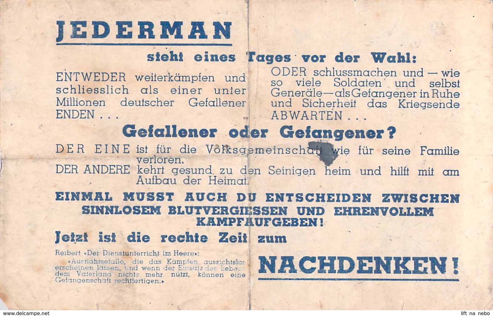 WWII WW2 Propaganda Leaflet Flugblatt Tract  CODE 8-26, Safe Conduct / JEDERMAN Steht Eines Tages Vor Der Wahl: - Zonder Classificatie