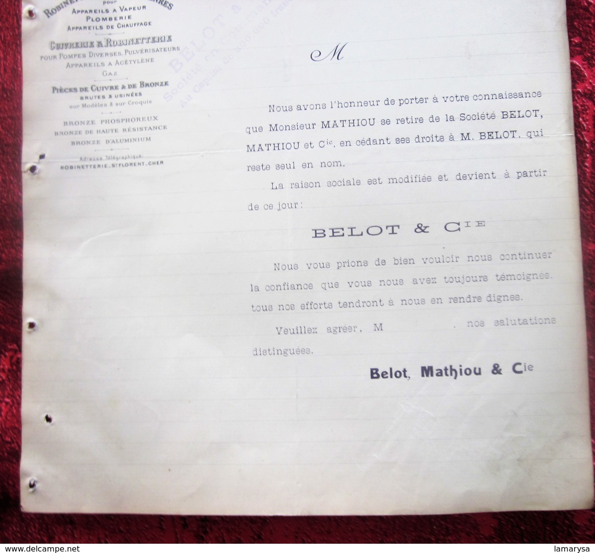 1904 Facture Illustrée Document Commercial Saint-Florent Cher-Cie B.M-Fonderie Cuivre-Bronze-Fonte,aluminium,Acétylène - 1900 – 1949