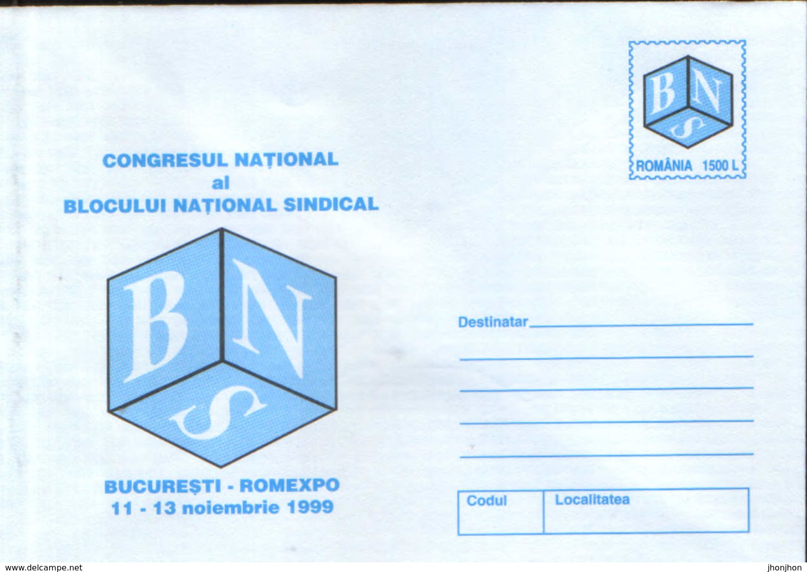 Romania-stationery Cover Unused 1999(138) -  O.I.T. - National Congress Of The National Block Of Trade Unions - OIT