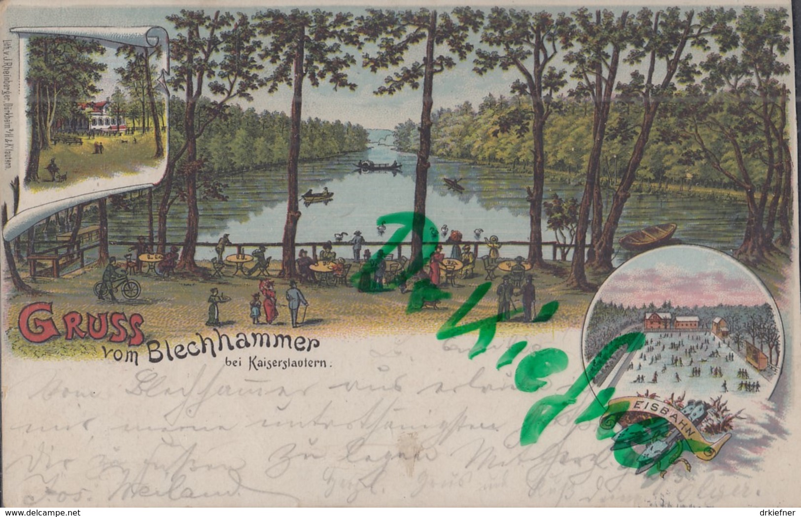 LITHOGRAPHIE: Gruss Vom Blechhammer Bei Kaiserslautern, Pfalz, Um 1896, Hammersee, Gasthaus, Eisbahn, Bahnpost-St. - Zweibruecken