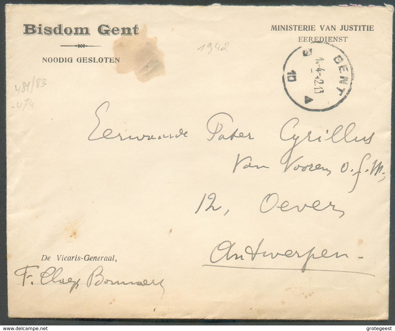 N°481/3 - Timbres De La Série BASILIQUE  De KOEKELBERG (paires) Au Verso D'une Lettre De GAND Le1-4-1942 Vers Anvers - L - Storia Postale