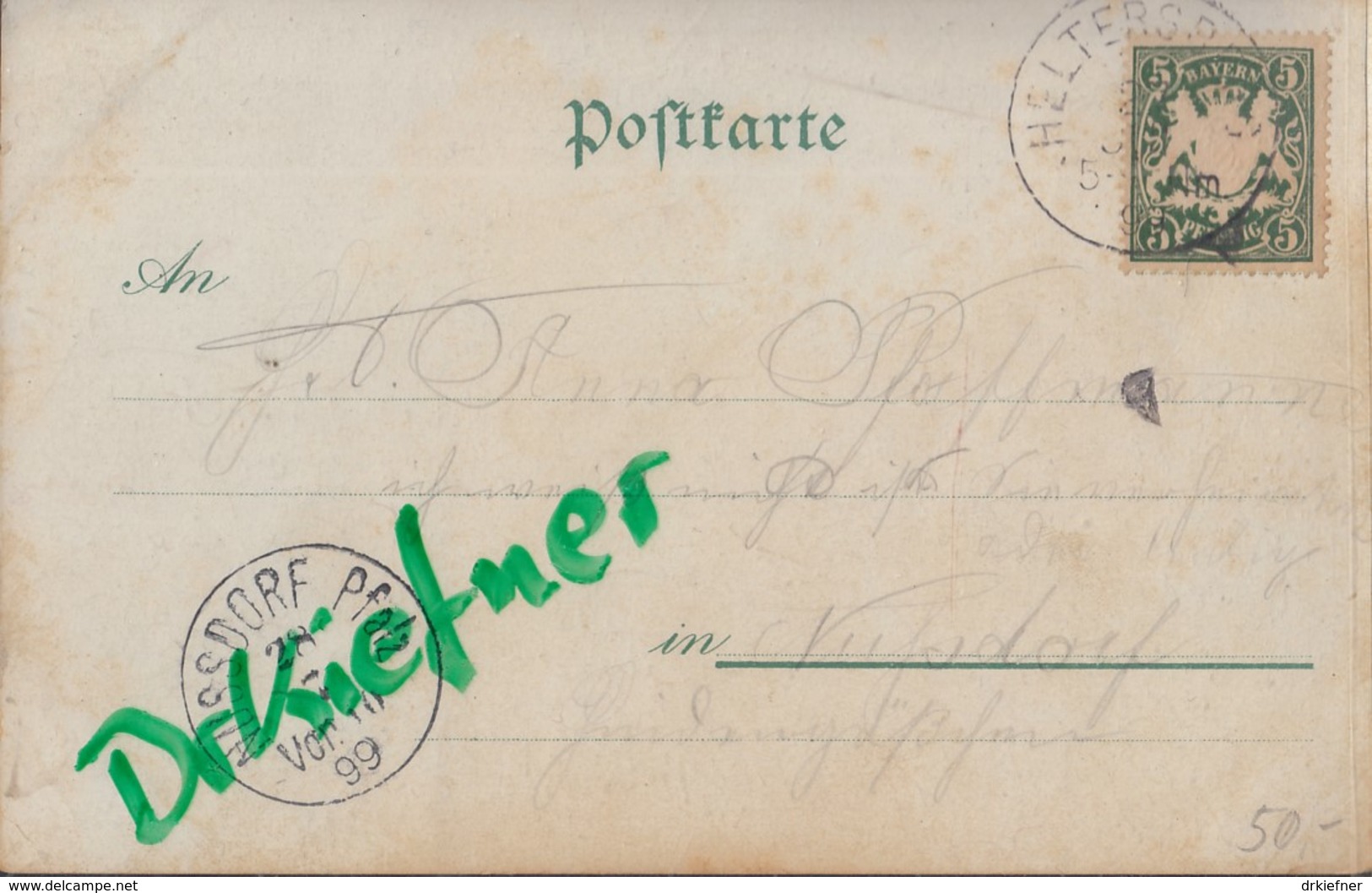 LITHOGRAPHIE; Gruss Aus HELTERSBERG, Pfalz, Um 1898, Ortsansicht, Bahnhof, Kriegerdenkmal, Straße Mit Fahrrädern - Pirmasens