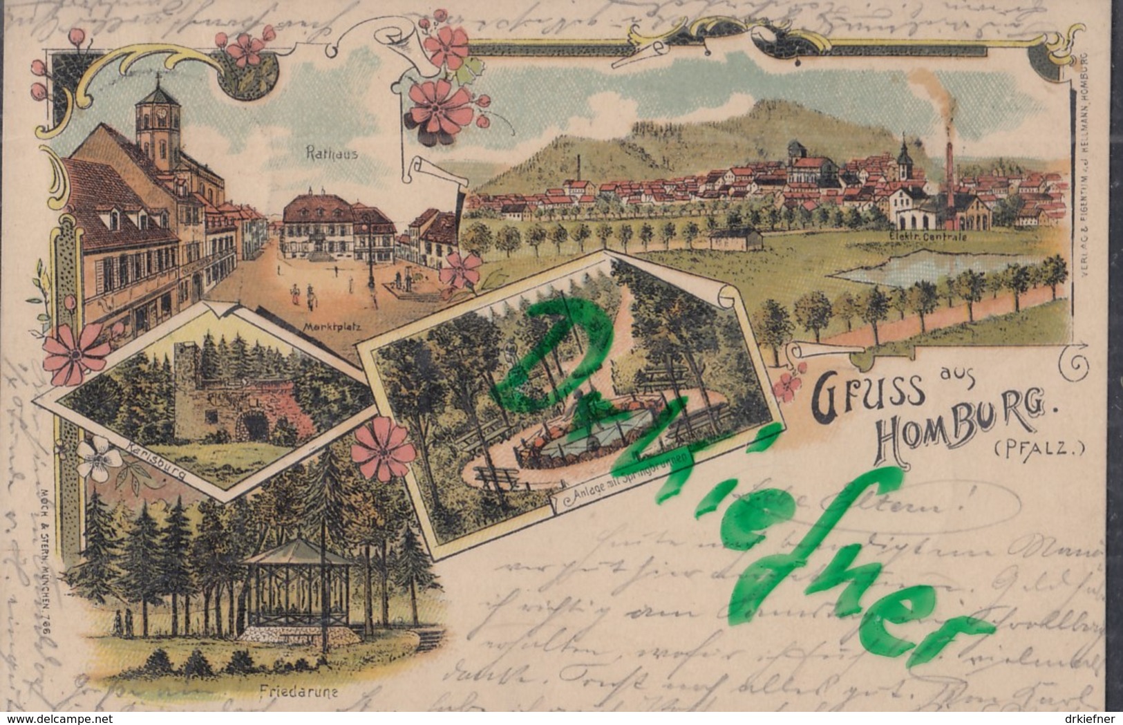 LITHOGRAPHIE; Gruss Aus HOMBURG, Pfalz, Um 1897, Stadtansicht, Marktplatz Mit Rathaus,Springbrunnen,Karlsburg,Friedaruhe - Saarpfalz-Kreis