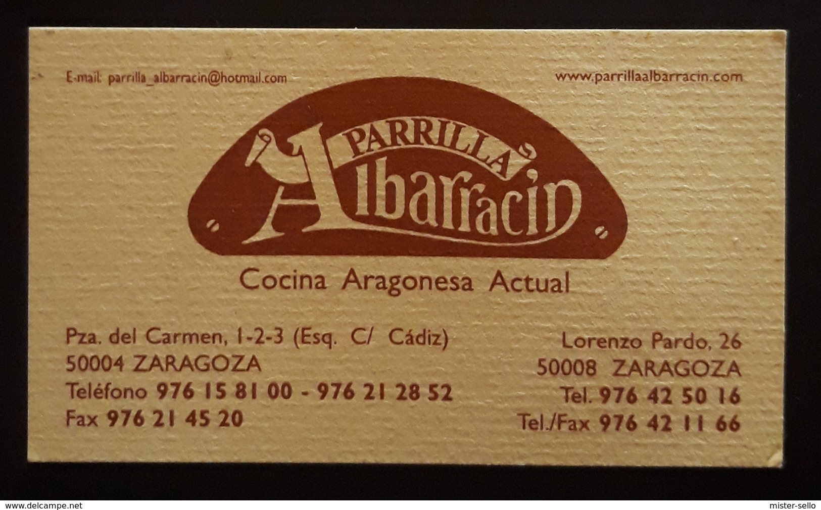 TARJETA DE VISITA PARRILLA ALBARRACIN. COCINA ARAGONESA.. - Tarjetas De Visita