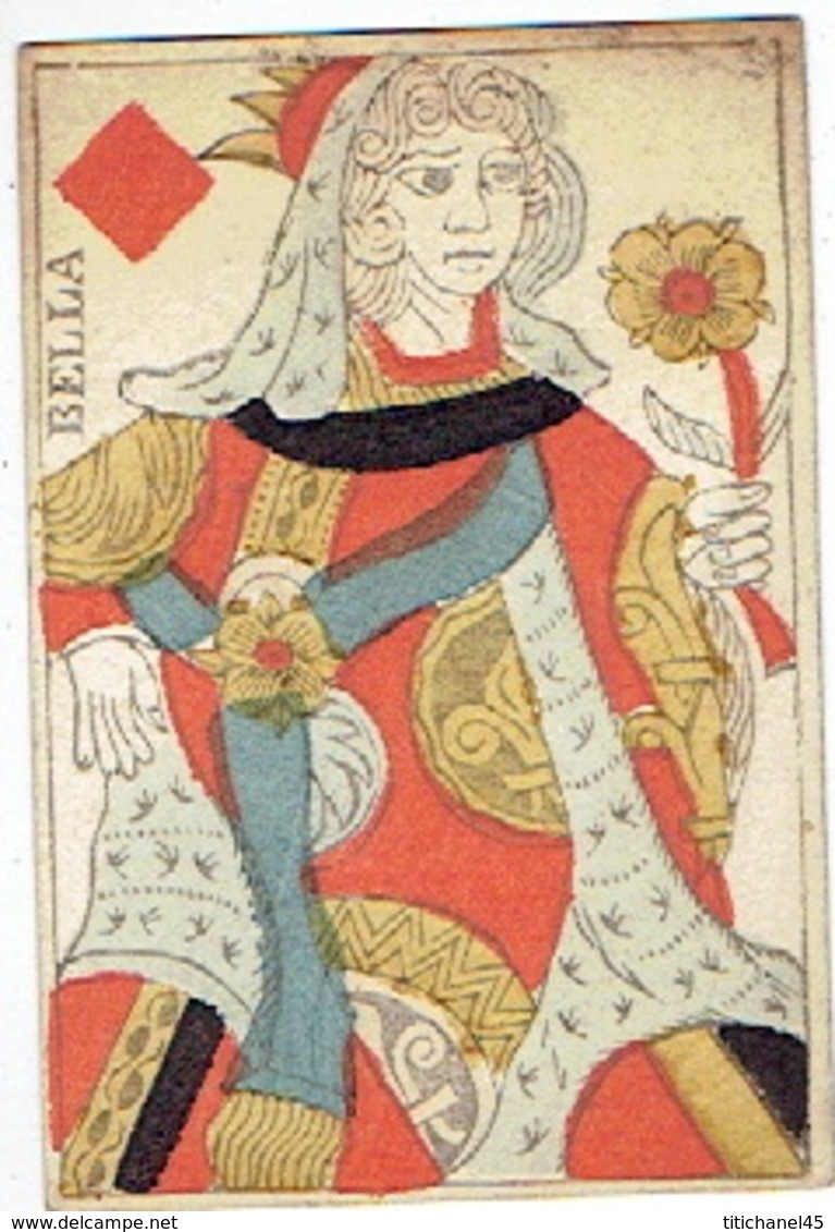 CARTE A JOUER ANCIENNE XVIII ème 18 ème Playing Card - Dame De Carreau - Cartes à Jouer Classiques